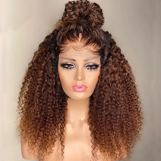 Usexy original himan hair ombre lace front wigs kinky curly natural brown human hair 6x6 hd lace closure wigs for black women