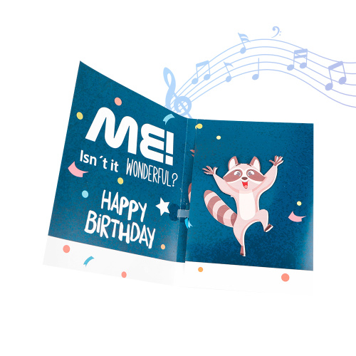 Biglietto d'auguri pop-up con procione con movimento musicale