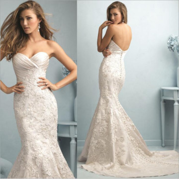 Vintage Sweetheart Lace Appliqued Pleated Mermaid Fishtail Trumpet Wedding Dress