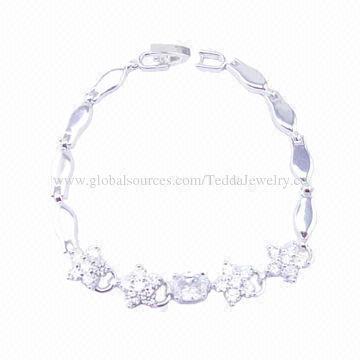Sterling Silver Bracelets, Made of Sterling Silver and Cubic Zirconia