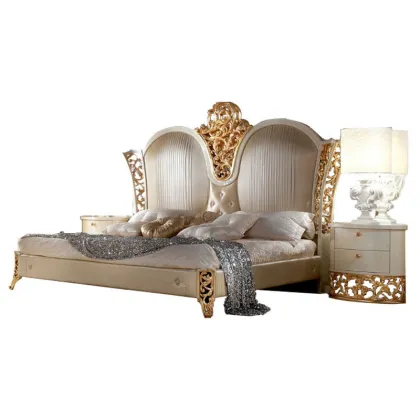 Custom Made Royal Antique Italian Style Solid Wood Fabric Bed