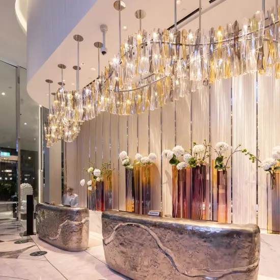 New popular custom hotel villa chandelier pink crystal custom chandelier