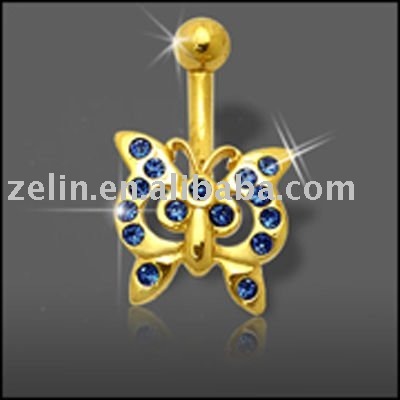 Jeweled Butterfly 14K Gold Belly Ring