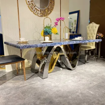 8 Seater Marble Top Dining Table Set with Metal Frame