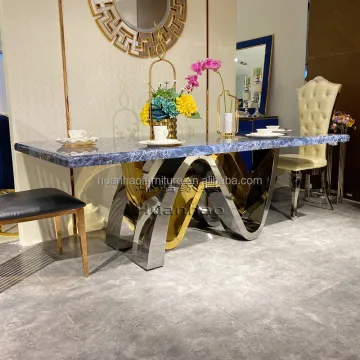 8 Seater Marble Top Dining Table Set with Metal Frame