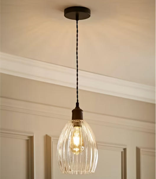 Matte Black and Ribbed Glass Pendant Ceiling Light (3)