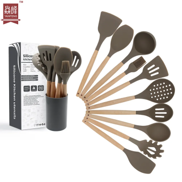 Kitchen Accessories Home and Kitchen Cookware Sets Silicone Kitchen Utensils Set Silicon Kitchenware with Wooden Handle