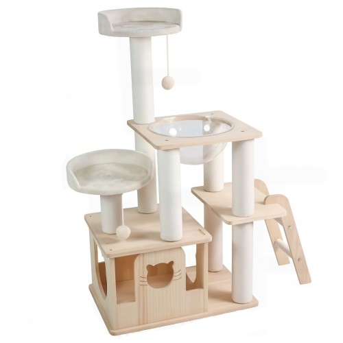 Cat Climbing Tree Tower Wooden Scratcher Condo Indoor Eco-Friendly Pet Activity Center Durable Construction Stylish Home Carton