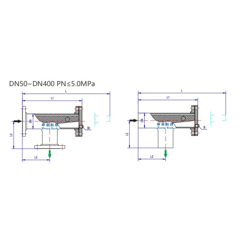 Positive and negative flow T-strainer