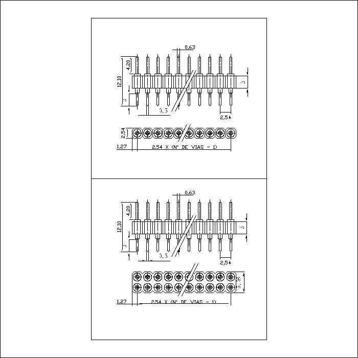 MPHES-XXXXX11 Machined Pin header Connectors 2.54 mm MPHEs Series L12.1mm