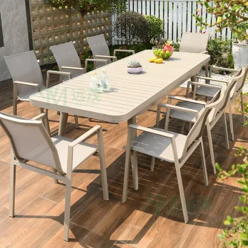Luxury Modern Outdoor Patio Furniture Set: WPC Table and Aluminum Chairs for 8