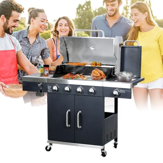 Portable Heavy Duty Stainless Steel Iron 5 Burners Gas Grill BBQ Grills