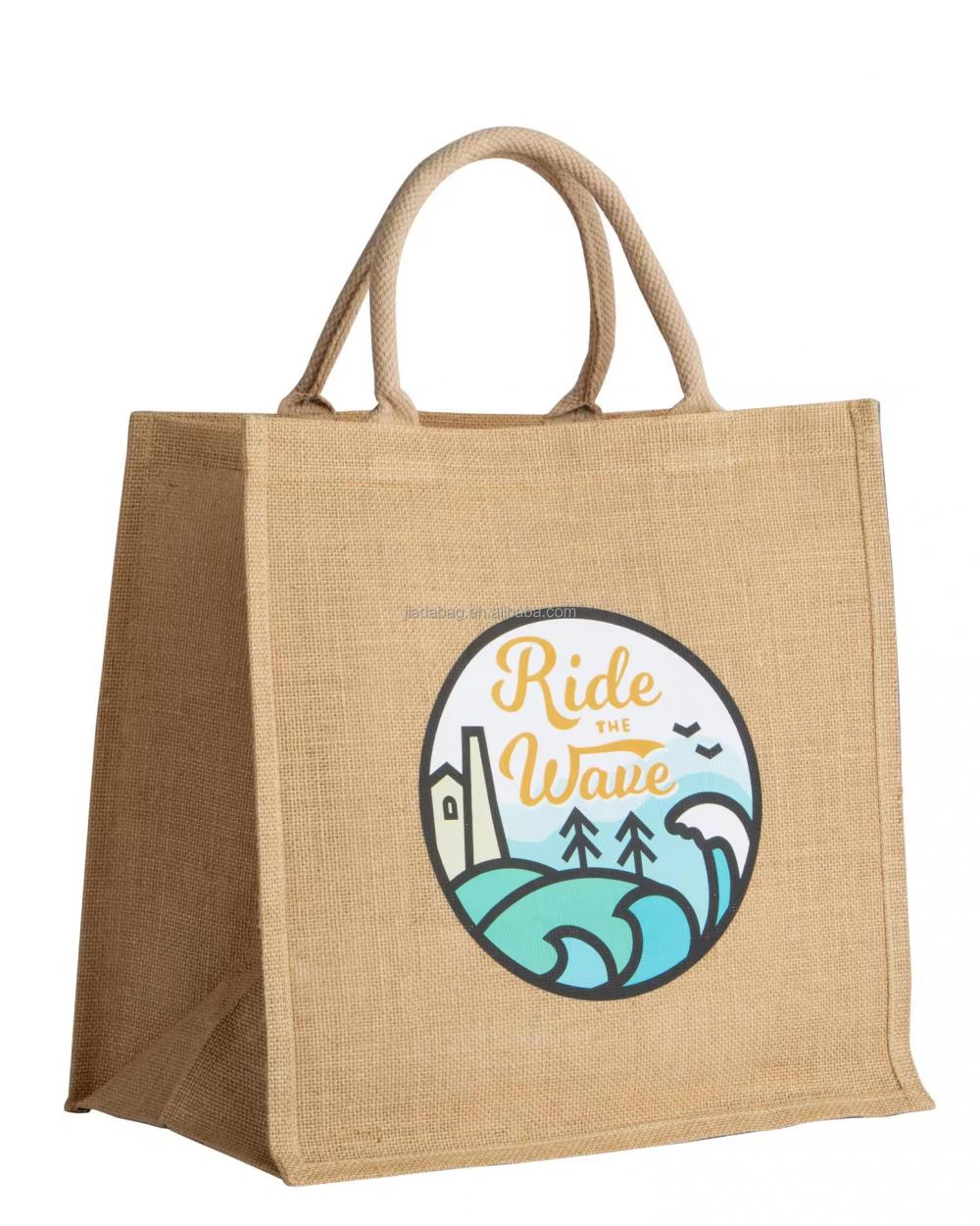 Үлкен табиғи экологиялық таза Burlap Jute Tote Beach сөмкесі