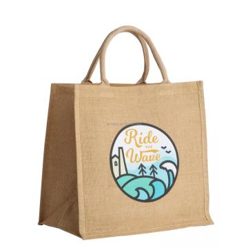 Большая натуральная экологически чистая мешковая джутовая сумка пляжа пляжа