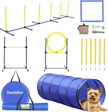 อุปกรณ์ฝึกอบรม Agility Dog Deluxe ที่มีอุโมงค์และหลักสูตรอุปสรรค