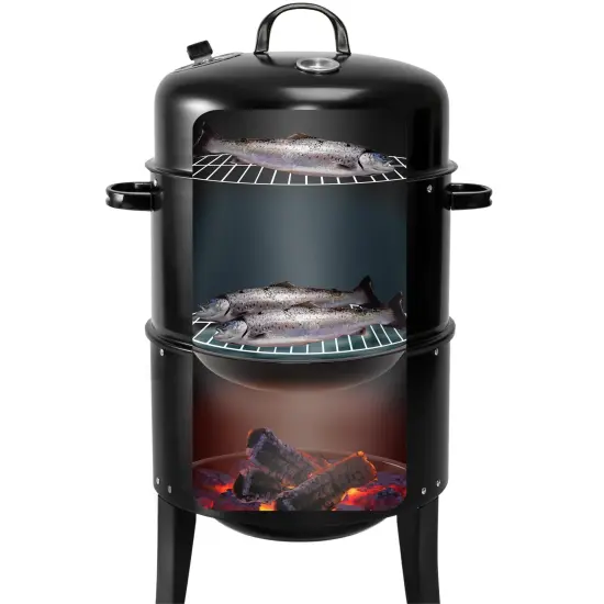 3-Layer Outdoor All-Season Steel Charcoal BBQ Grill and Smoker