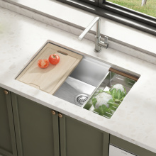 Aço inoxidável Modern Ledge Workstation Kitchen Sink