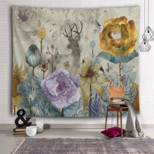 Blumen-Rotwild-Tapisserie-Natur-Aquarell-Wand-hängende gelbe Tapisserie für Wohnzimmer-Schlafzimmer-Ausgangswohnheim-Dekor