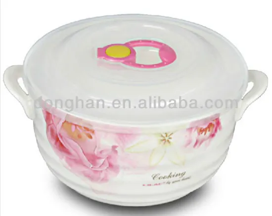 child sweet handpaint design ceramic fresh keeping bowl with two handles