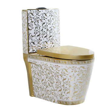 Elegant Electroplate Golden Ceramic One Piece Commode Toilet
