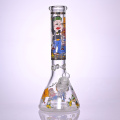 35 cm / 13,8 pouces, verre hippies, bang de bécher en verre avec autocollants de dessins animés, pipe d'eau en verre borosilicate, bang en verre, narguilé en verre