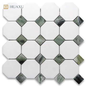 Huaxu Classic Octagon Mesh Back Natural White Grey Marble Wall Mosaic Tiles