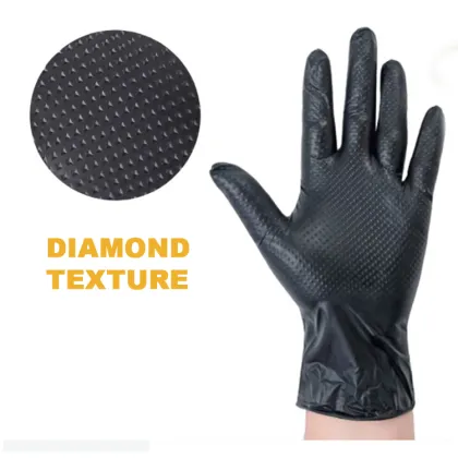 Waterproof Thickened Black Diamond Grip Nitrile Gloves