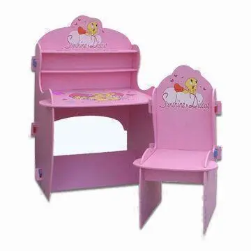Pink Princess Chair and Desk, Made of Solid Wood/MDF, Suitable for Students, Confirms to EN 71 Test