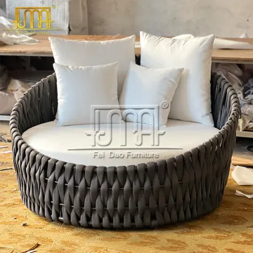 Rope Woven Rattan Lounge Daybed Sofa for Hotel Outdoor Garden