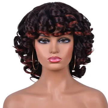 Wholesale african synthetic hair omber glueless cosplay high temperature short wigs wave curly wig with bangs for black women
