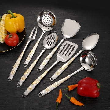 Gold Stainless Steel 7-Piece Kitchen Utensil Set: Heat Resistant Accessories for Hotel and Home - Hot Sale