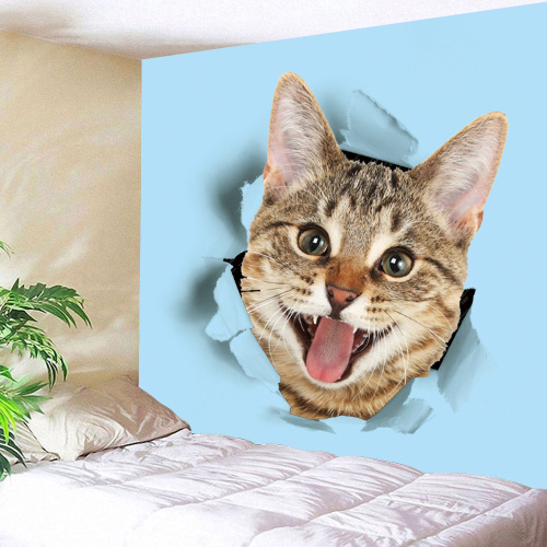 Cat Tapestry Animal Cute Blue Wall Hanging 3D Print Tapestry for Children Livingroom Bedroom Home Dorm Decor