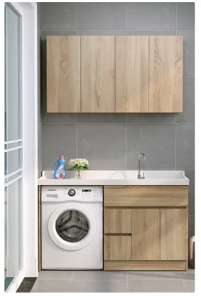 Integrated Solid Wood Washing Cabinet with Basin and Cylinder Washing Machine