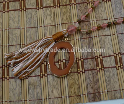 Natural agate beads necklace All-match SAUTOIR Tassel Necklace