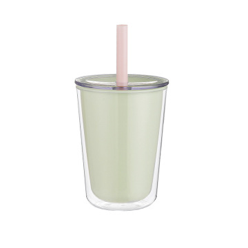 Cute Double-Layer Portable High-Temperature Resistant Mug with Straw