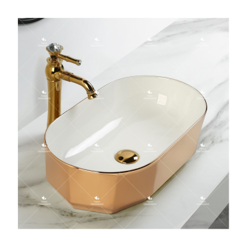 Elektroplat Easy Clean Glaze Porzellan handgefertigtes goldenes Lavabo -Schiff Waschbecken