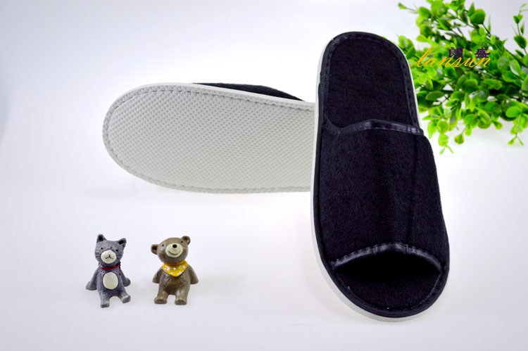 Black Terry Slipper Towel Slipper Open Toe