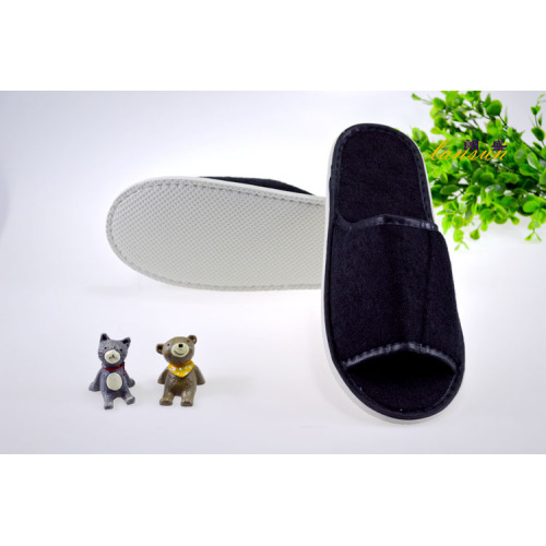 Black Terry Slipper Towel Slipper Open Toe