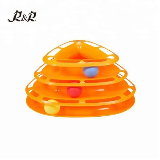 Plastic Tower triangle 3 layers Cat Toy with ball