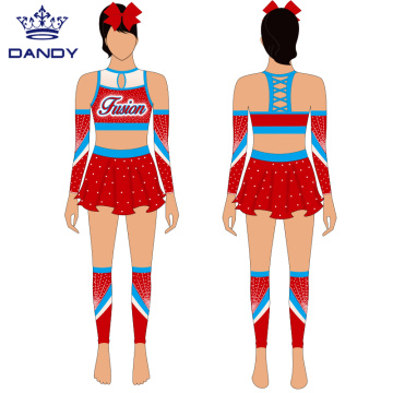 Female crop top and skirt cheer uniforms