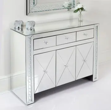 mirrored accent cabinet with drawers