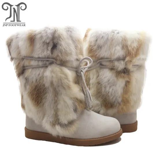 Fashion winter sheepskin furry leather Mid-Calf flat boots
