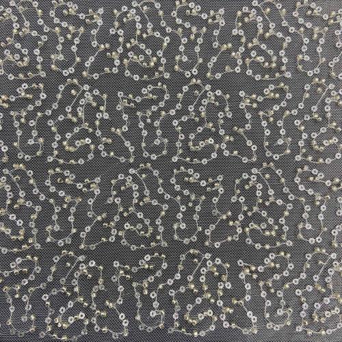 Elegant Line Design Of Beads Sequins Embroidery Fabric