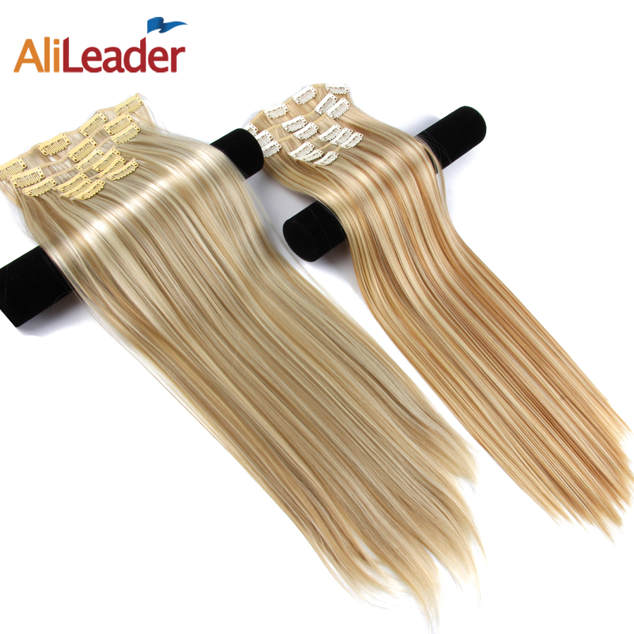 Alileader al por mayor 22 pulgadas 26 colores rectos 16 clips pelucas sintéticas de fibra premium de alta calidad clip en extensiones de cabello