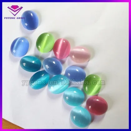 Cat eye gemstone, glass loose bead, blue cat's eye stone