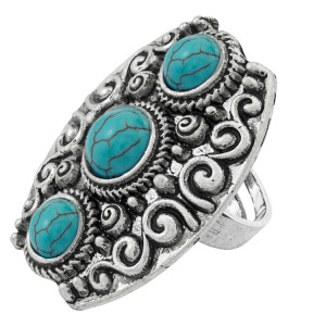 Perles rondes de mode féminine 3PCS Bague Zircon Synthétique Turquoise