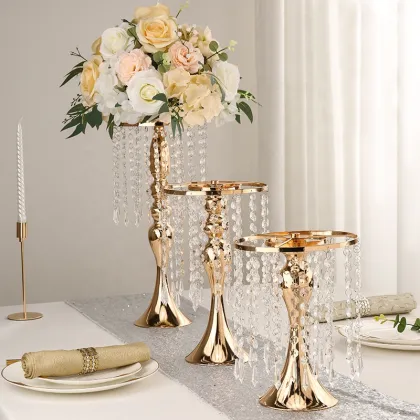 Tall Candle Stand with Flower Vase Decor - Wedding Centerpieces Metal Flower Stand