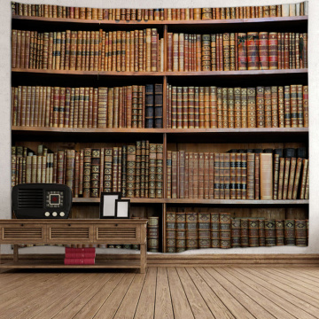 Bücherregal Hintergrund Tapisserie Vintage Bookrack Bibliothek Wandbehang College Study Room Tapisserien Wandkunst für Schlafzimmer Wohnzimmer