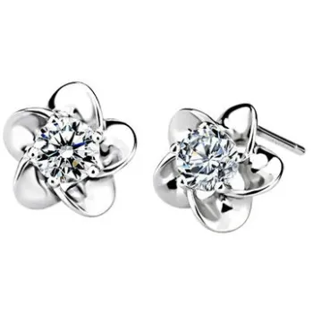 Sterling Silver Stud Earrings, 925 Silver Earring Silver Jewelry Plum Blossom, OEM Orders Welcomed