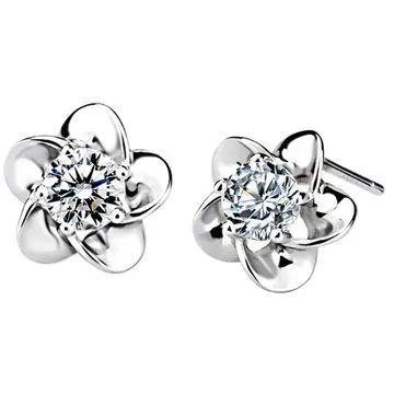 Sterling Silver Stud Earrings, 925 Silver Earring Silver Jewelry Plum Blossom, OEM Orders Welcomed